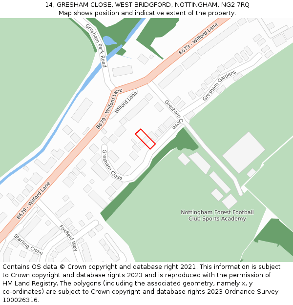 14, GRESHAM CLOSE, WEST BRIDGFORD, NOTTINGHAM, NG2 7RQ: Location map and indicative extent of plot