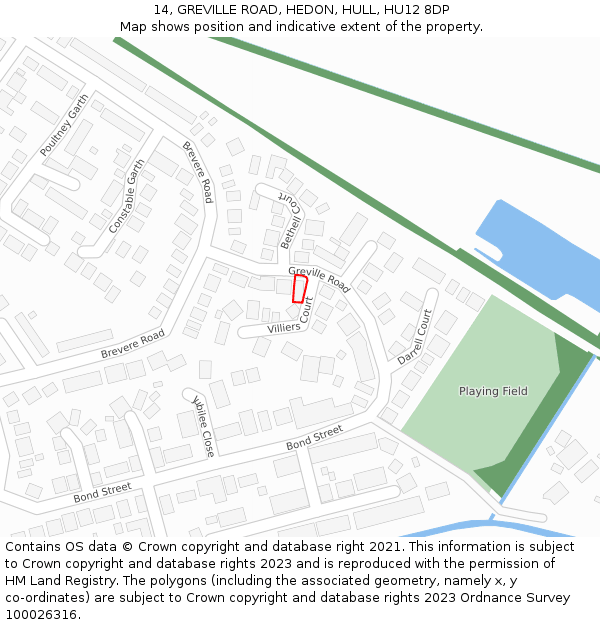 14, GREVILLE ROAD, HEDON, HULL, HU12 8DP: Location map and indicative extent of plot