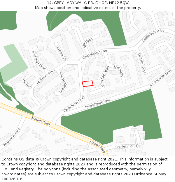 14, GREY LADY WALK, PRUDHOE, NE42 5QW: Location map and indicative extent of plot