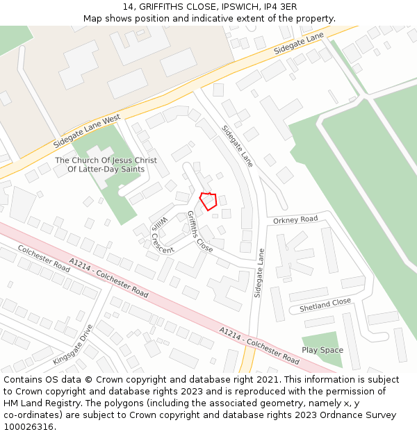 14, GRIFFITHS CLOSE, IPSWICH, IP4 3ER: Location map and indicative extent of plot
