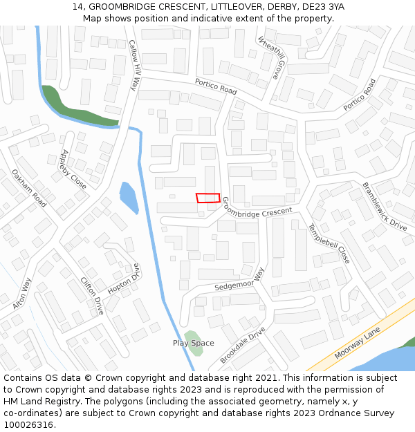 14, GROOMBRIDGE CRESCENT, LITTLEOVER, DERBY, DE23 3YA: Location map and indicative extent of plot