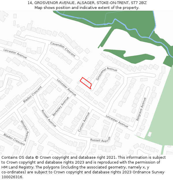 14, GROSVENOR AVENUE, ALSAGER, STOKE-ON-TRENT, ST7 2BZ: Location map and indicative extent of plot