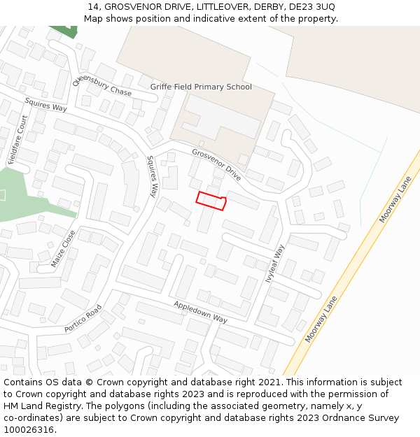 14, GROSVENOR DRIVE, LITTLEOVER, DERBY, DE23 3UQ: Location map and indicative extent of plot