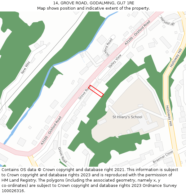 14, GROVE ROAD, GODALMING, GU7 1RE: Location map and indicative extent of plot