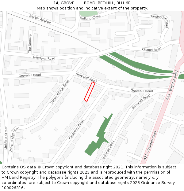 14, GROVEHILL ROAD, REDHILL, RH1 6PJ: Location map and indicative extent of plot