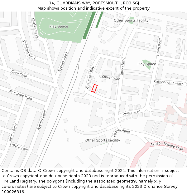 14, GUARDIANS WAY, PORTSMOUTH, PO3 6GJ: Location map and indicative extent of plot