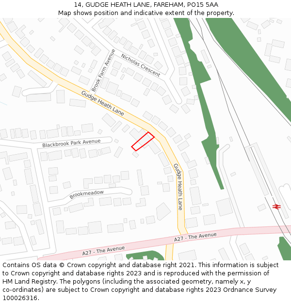 14, GUDGE HEATH LANE, FAREHAM, PO15 5AA: Location map and indicative extent of plot