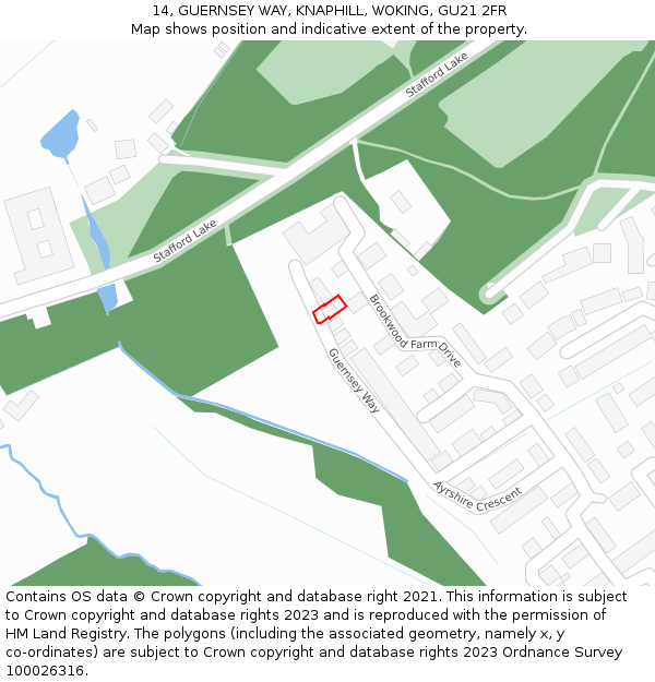 14, GUERNSEY WAY, KNAPHILL, WOKING, GU21 2FR: Location map and indicative extent of plot