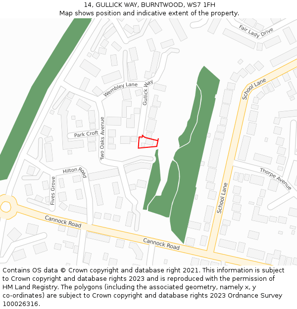 14, GULLICK WAY, BURNTWOOD, WS7 1FH: Location map and indicative extent of plot