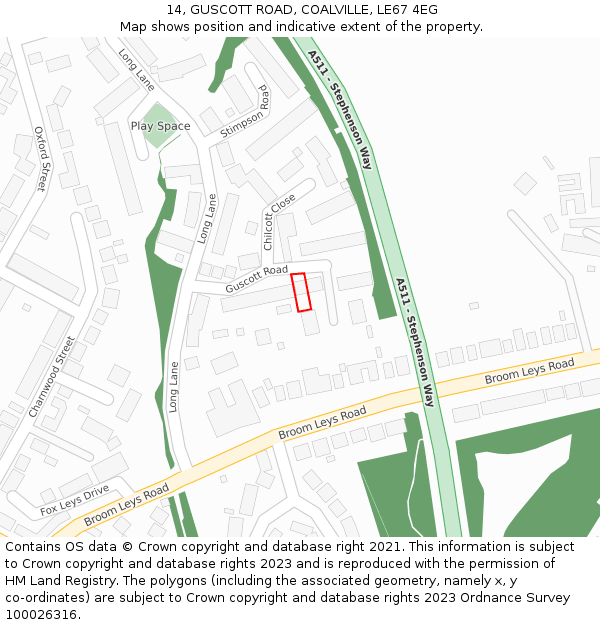 14, GUSCOTT ROAD, COALVILLE, LE67 4EG: Location map and indicative extent of plot