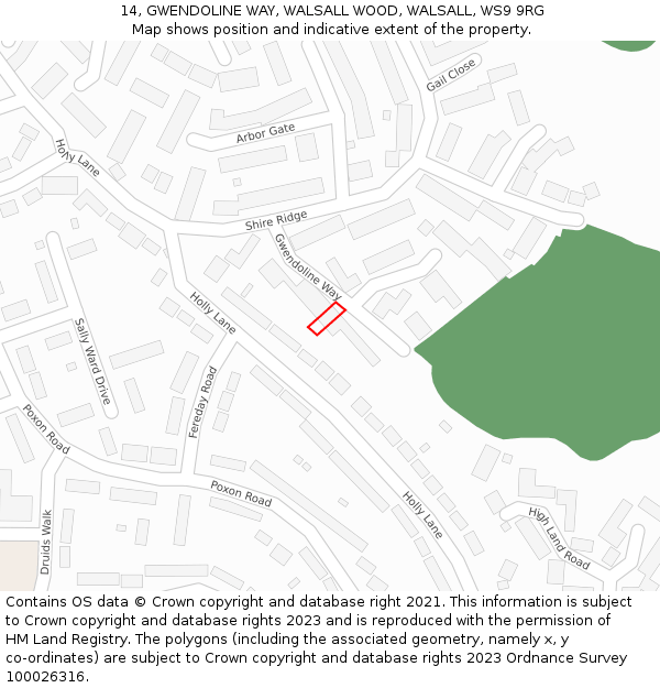 14, GWENDOLINE WAY, WALSALL WOOD, WALSALL, WS9 9RG: Location map and indicative extent of plot