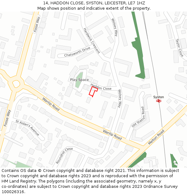 14, HADDON CLOSE, SYSTON, LEICESTER, LE7 1HZ: Location map and indicative extent of plot