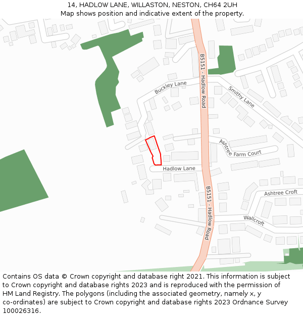 14, HADLOW LANE, WILLASTON, NESTON, CH64 2UH: Location map and indicative extent of plot