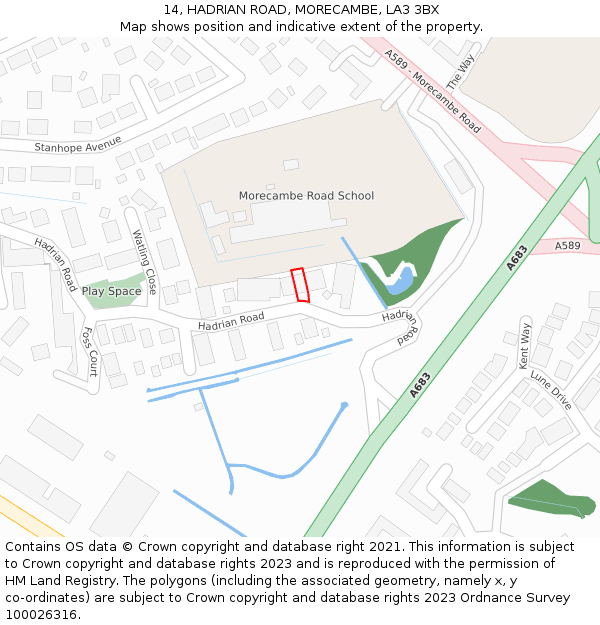 14, HADRIAN ROAD, MORECAMBE, LA3 3BX: Location map and indicative extent of plot