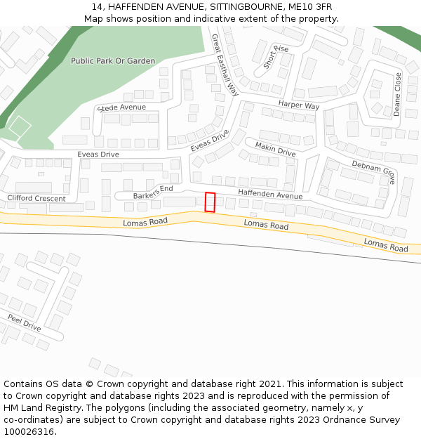 14, HAFFENDEN AVENUE, SITTINGBOURNE, ME10 3FR: Location map and indicative extent of plot