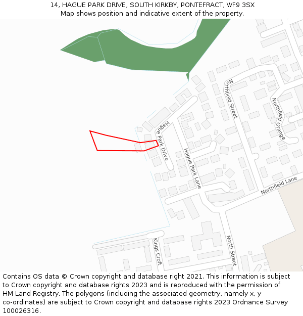 14, HAGUE PARK DRIVE, SOUTH KIRKBY, PONTEFRACT, WF9 3SX: Location map and indicative extent of plot