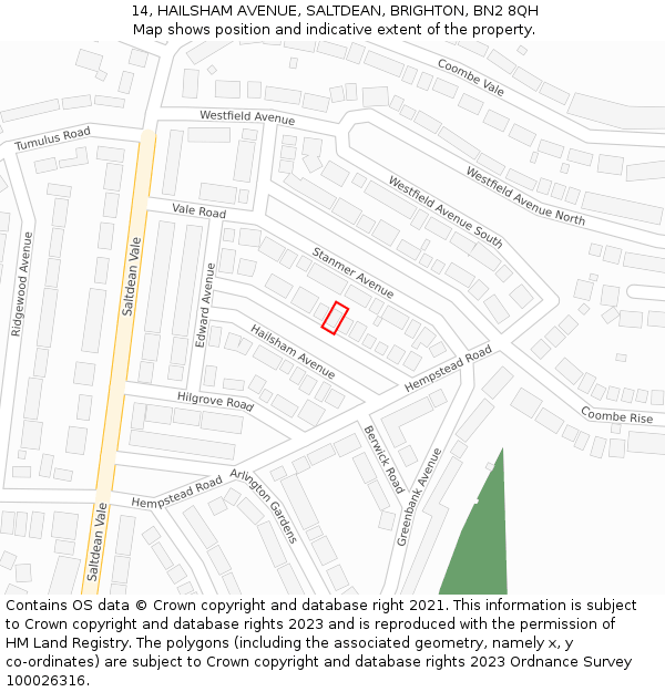 14, HAILSHAM AVENUE, SALTDEAN, BRIGHTON, BN2 8QH: Location map and indicative extent of plot