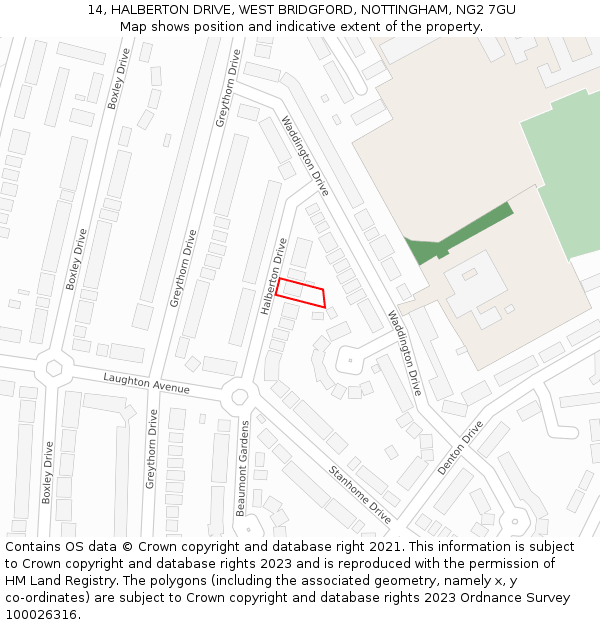 14, HALBERTON DRIVE, WEST BRIDGFORD, NOTTINGHAM, NG2 7GU: Location map and indicative extent of plot