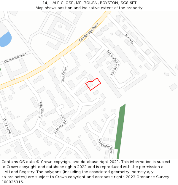 14, HALE CLOSE, MELBOURN, ROYSTON, SG8 6ET: Location map and indicative extent of plot