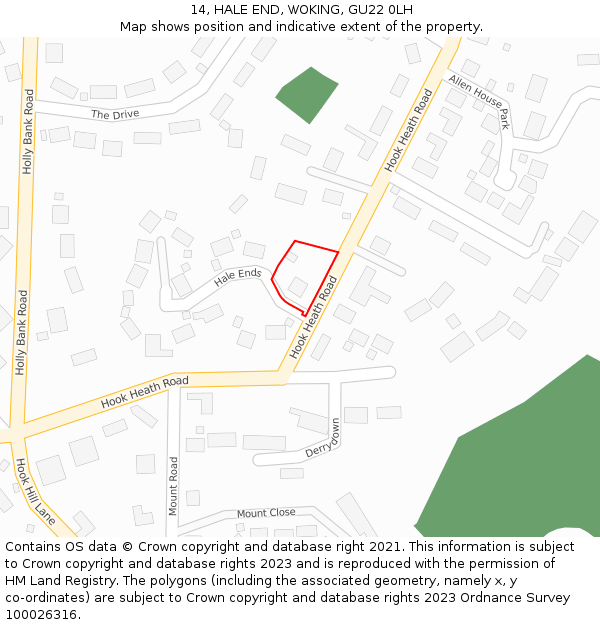 14, HALE END, WOKING, GU22 0LH: Location map and indicative extent of plot