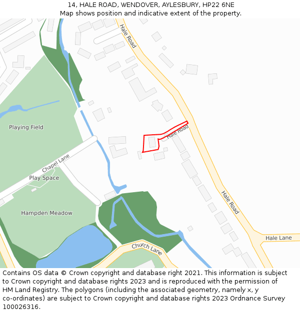 14, HALE ROAD, WENDOVER, AYLESBURY, HP22 6NE: Location map and indicative extent of plot