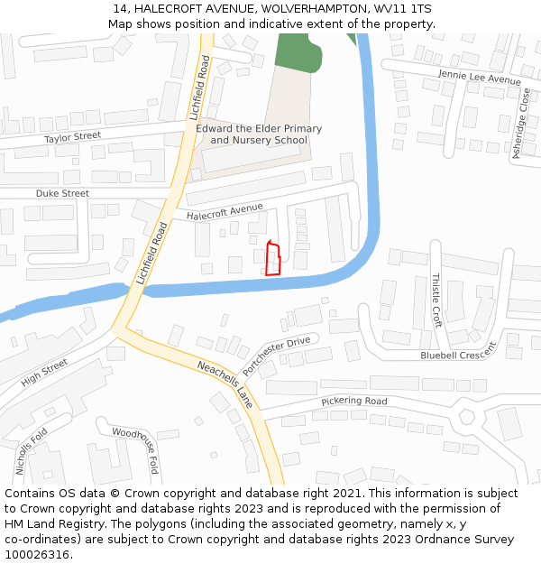 14, HALECROFT AVENUE, WOLVERHAMPTON, WV11 1TS: Location map and indicative extent of plot