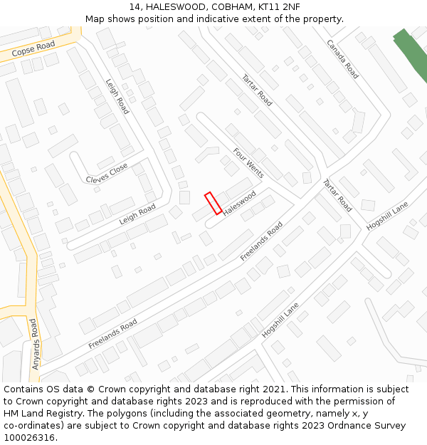 14, HALESWOOD, COBHAM, KT11 2NF: Location map and indicative extent of plot