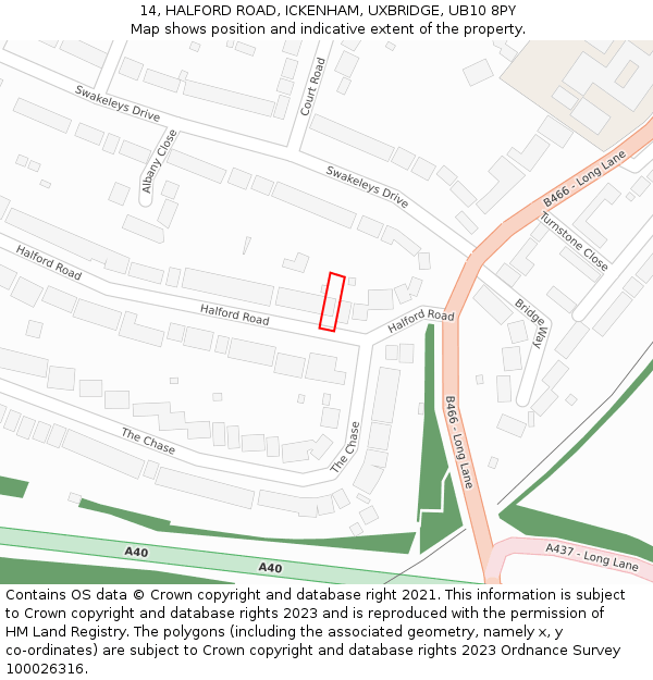 14, HALFORD ROAD, ICKENHAM, UXBRIDGE, UB10 8PY: Location map and indicative extent of plot