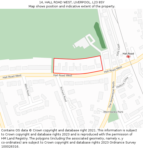 14, HALL ROAD WEST, LIVERPOOL, L23 8SY: Location map and indicative extent of plot