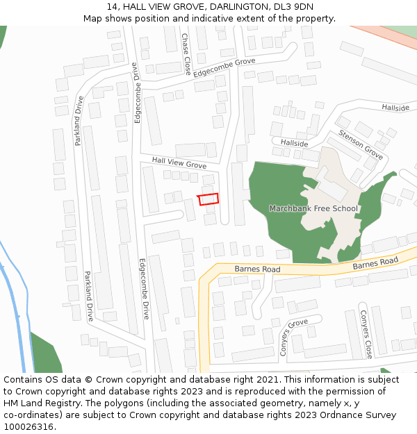 14, HALL VIEW GROVE, DARLINGTON, DL3 9DN: Location map and indicative extent of plot