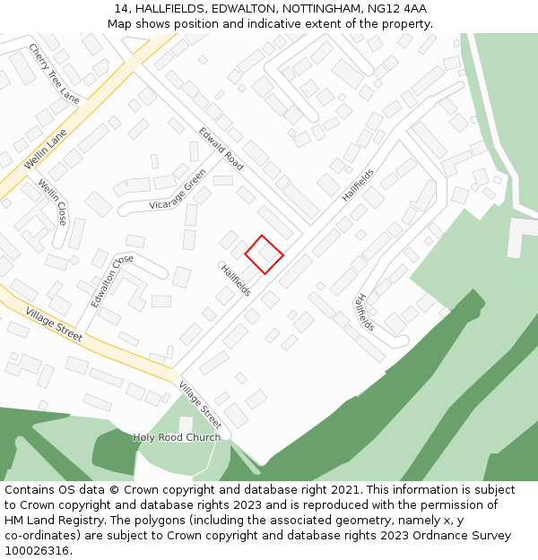 14, HALLFIELDS, EDWALTON, NOTTINGHAM, NG12 4AA: Location map and indicative extent of plot