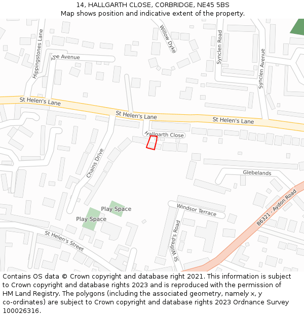 14, HALLGARTH CLOSE, CORBRIDGE, NE45 5BS: Location map and indicative extent of plot