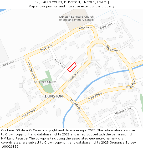 14, HALLS COURT, DUNSTON, LINCOLN, LN4 2HJ: Location map and indicative extent of plot