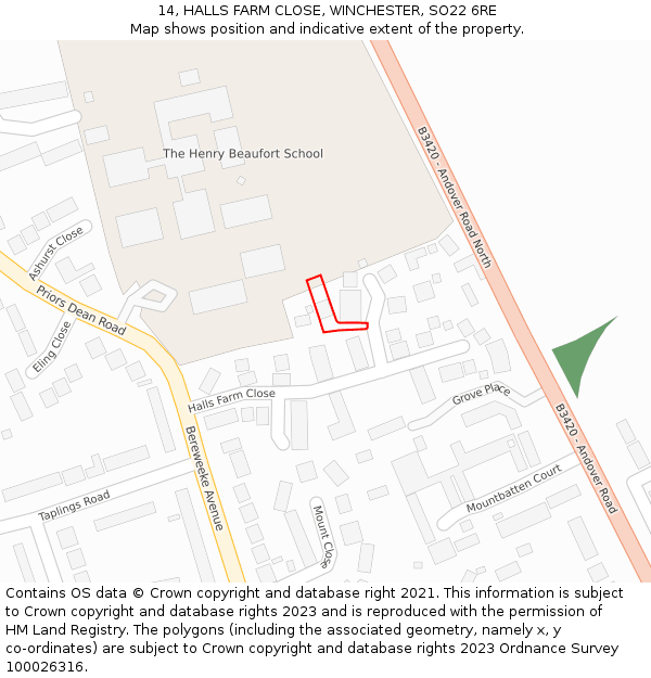 14, HALLS FARM CLOSE, WINCHESTER, SO22 6RE: Location map and indicative extent of plot