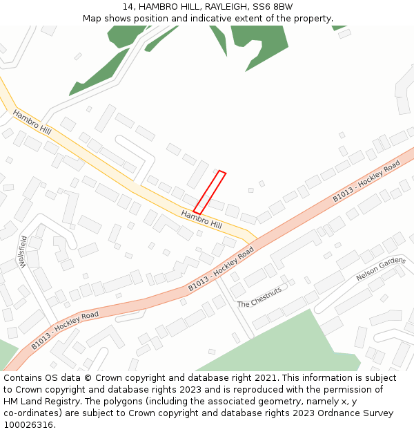 14, HAMBRO HILL, RAYLEIGH, SS6 8BW: Location map and indicative extent of plot