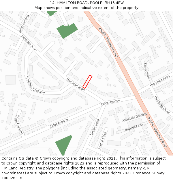 14, HAMILTON ROAD, POOLE, BH15 4EW: Location map and indicative extent of plot