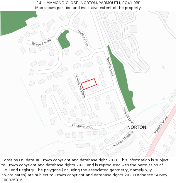 14, HAMMOND CLOSE, NORTON, YARMOUTH, PO41 0RP: Location map and indicative extent of plot