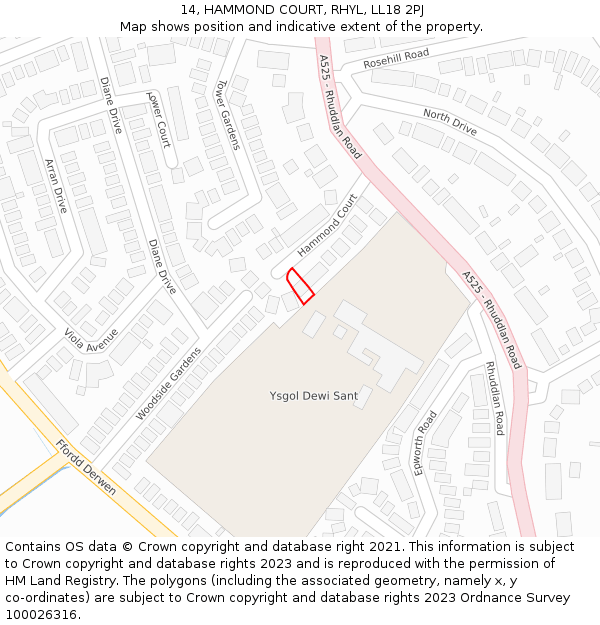 14, HAMMOND COURT, RHYL, LL18 2PJ: Location map and indicative extent of plot