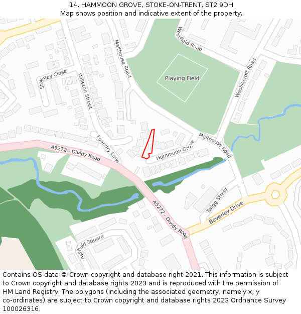 14, HAMMOON GROVE, STOKE-ON-TRENT, ST2 9DH: Location map and indicative extent of plot