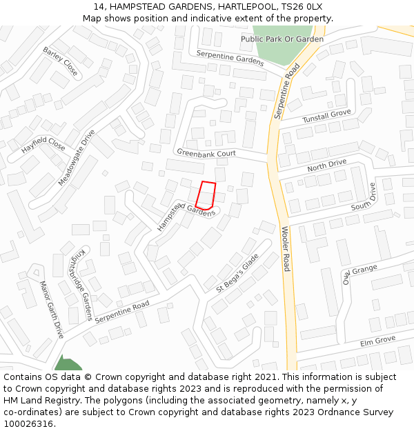 14, HAMPSTEAD GARDENS, HARTLEPOOL, TS26 0LX: Location map and indicative extent of plot