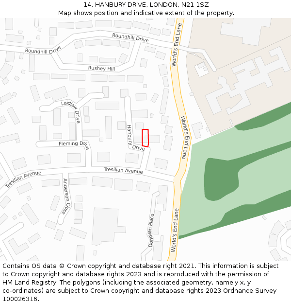 14, HANBURY DRIVE, LONDON, N21 1SZ: Location map and indicative extent of plot