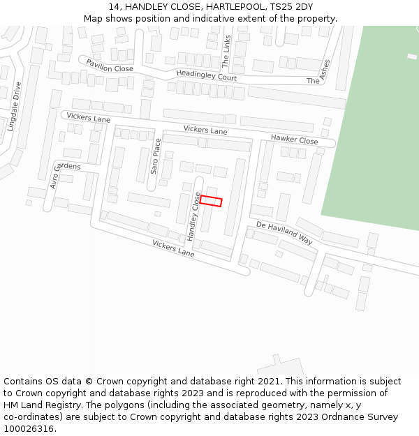 14, HANDLEY CLOSE, HARTLEPOOL, TS25 2DY: Location map and indicative extent of plot