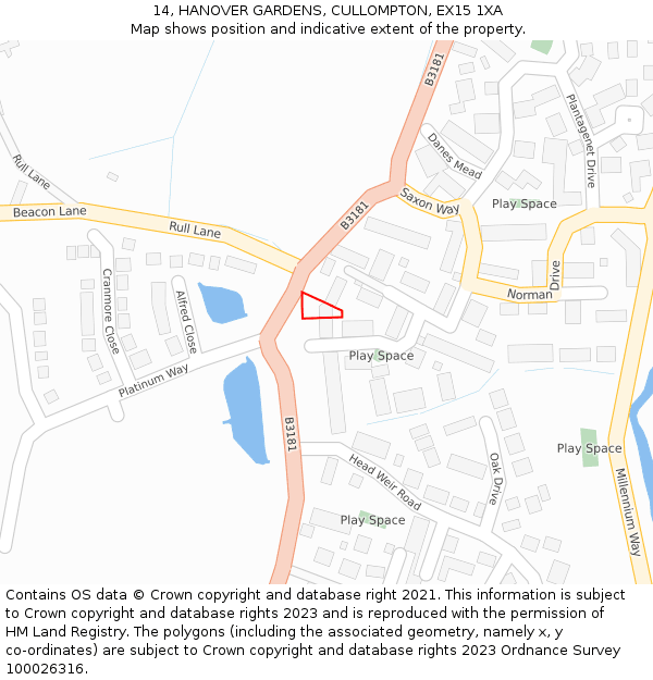 14, HANOVER GARDENS, CULLOMPTON, EX15 1XA: Location map and indicative extent of plot