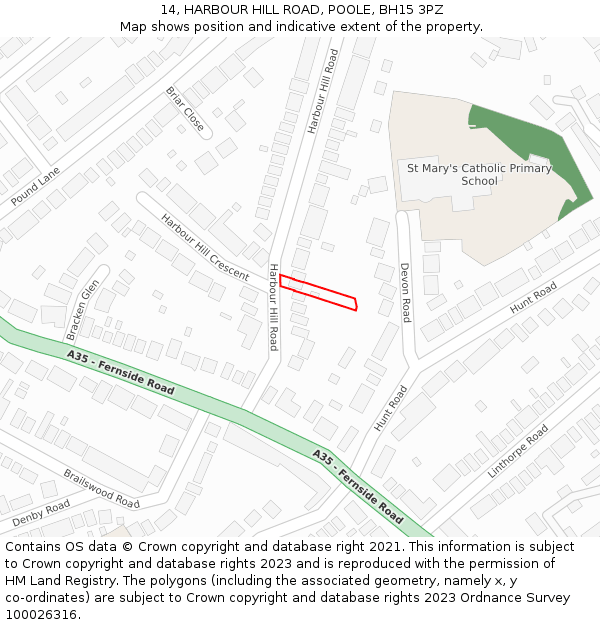 14, HARBOUR HILL ROAD, POOLE, BH15 3PZ: Location map and indicative extent of plot