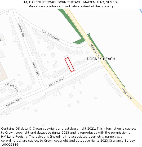 14, HARCOURT ROAD, DORNEY REACH, MAIDENHEAD, SL6 0DU: Location map and indicative extent of plot