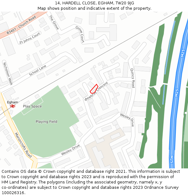 14, HARDELL CLOSE, EGHAM, TW20 9JG: Location map and indicative extent of plot