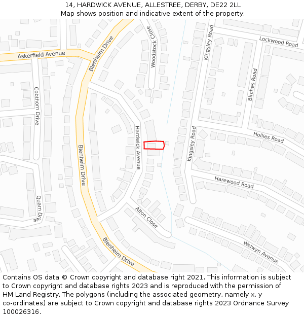 14, HARDWICK AVENUE, ALLESTREE, DERBY, DE22 2LL: Location map and indicative extent of plot