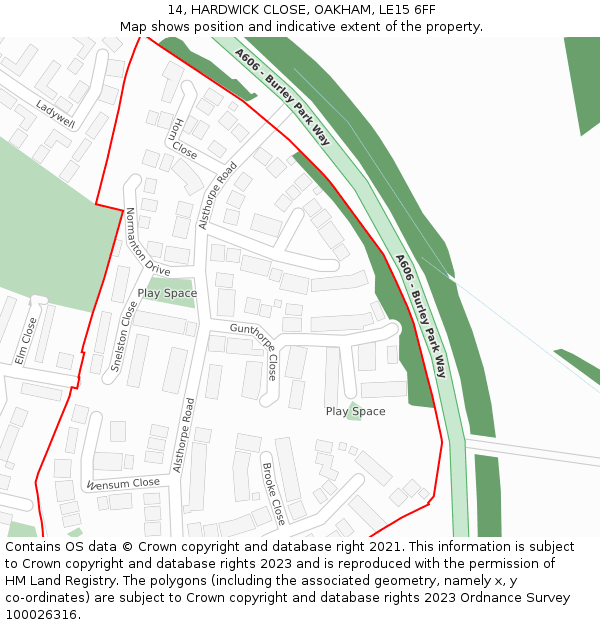 14, HARDWICK CLOSE, OAKHAM, LE15 6FF: Location map and indicative extent of plot