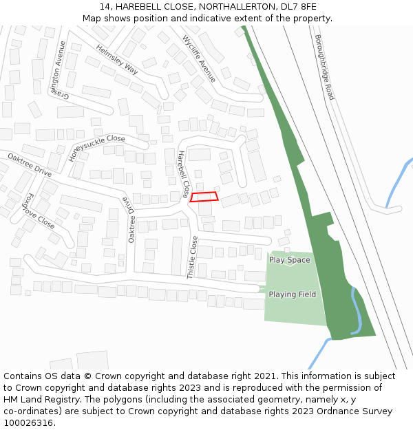 14, HAREBELL CLOSE, NORTHALLERTON, DL7 8FE: Location map and indicative extent of plot
