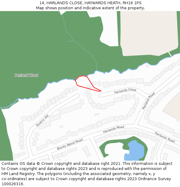 14, HARLANDS CLOSE, HAYWARDS HEATH, RH16 1PS: Location map and indicative extent of plot